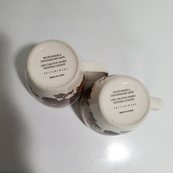 Pottery Barn Heritage Turkey Mugs Set of 2 Thanksgiving Coffee Stoneware Harvest - Picture 8 of 15